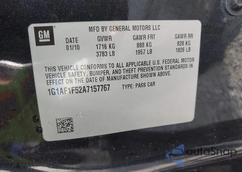 2010 Chevrolet Cobalt Lt из США, поврежденный, VIN 1G1AF1F52A7157767